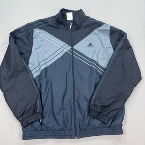 Adidas Jacket Men's XL Black Gray Track Full Zip Windbreaker 2010 Lined